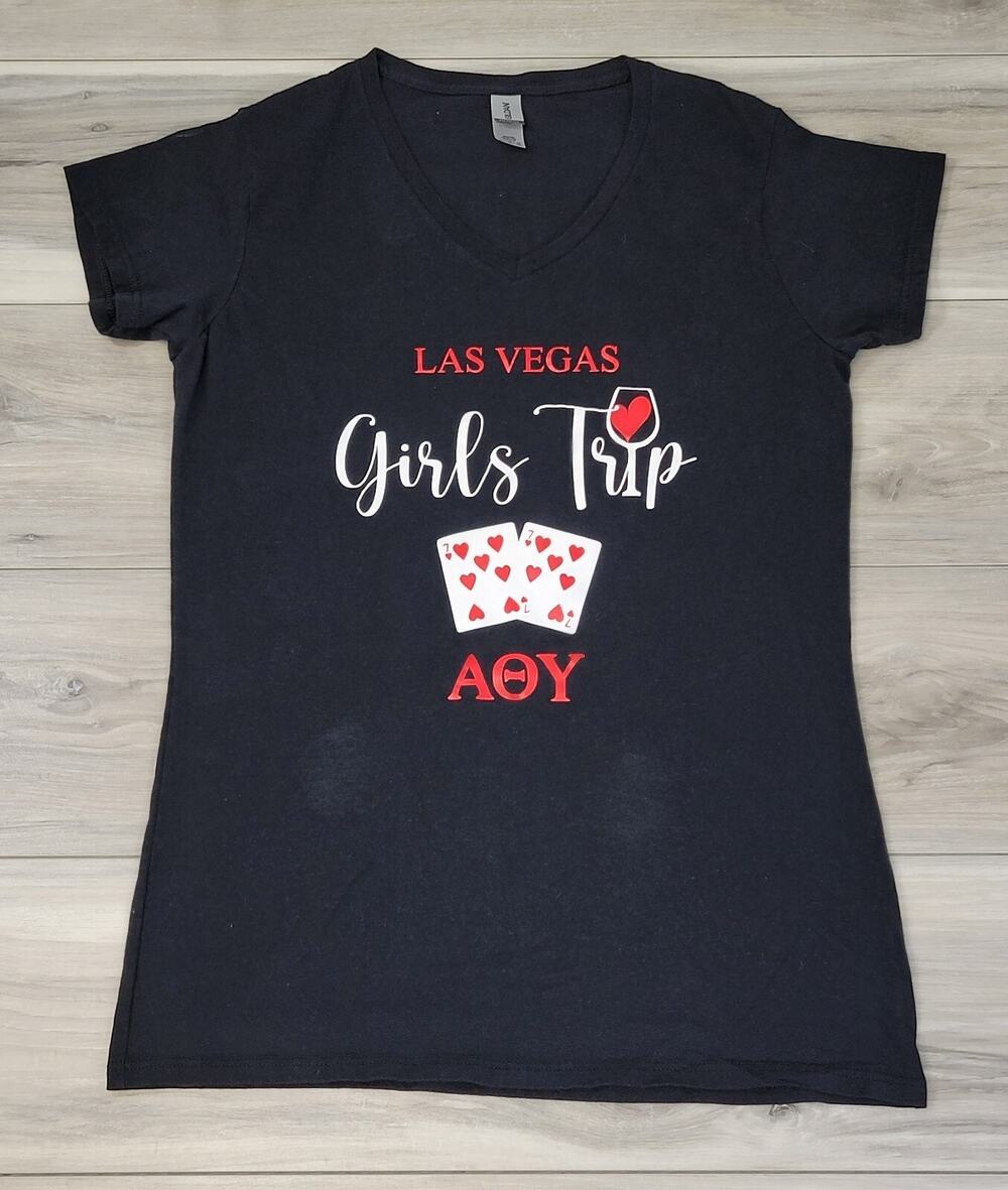 Las Vegas Girls Trip T-Shirt Women's XL Black V-Neck S/S Alpha Theta Upsilon